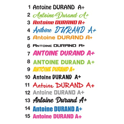 Nom du pilote + groupe sanguin adhésif personnalisable (Vendu par paire)