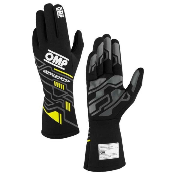 Gants OMP Sport FIA NOIR / JAUNE  8856 2018 2024