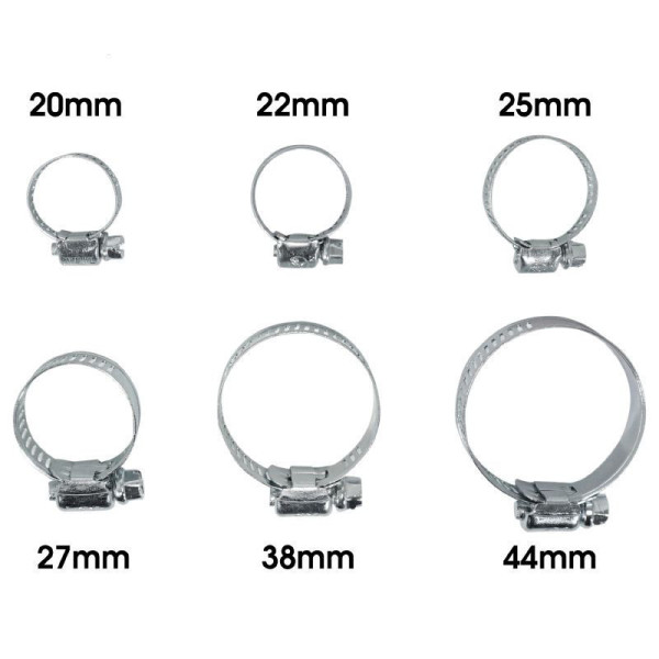 COLLIER DE SERRAGE METAL A CREMAILLERE 6 TAILLES DE 20 à 44mm (ASSORTIMENT) (COFFRET DE 26 PIECES)