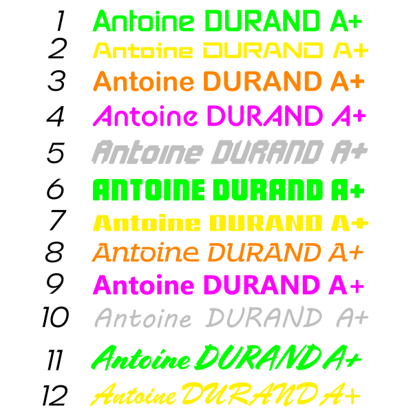 Nom du pilote + groupe sanguin adhésif personnalisable (Fluo, Miroir...) (Vendu par paire)